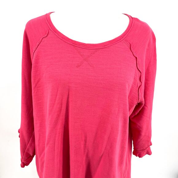Soft Surroundings Pink Cotton 3/4 Ruffle Sleeve Top 1x asymmetric hem - Picture 2 of 8